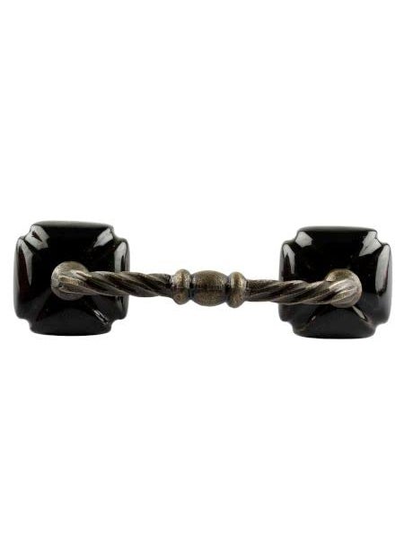 Indian-Shelf IndianShelf 1 Pack Ceramic Black Drawer Pulls Solid Vintage Kitchen Cabinet Handles Silver Hardware 4 Hole to Hole Dresser Door Handle BH615SCFK82  - Image 1