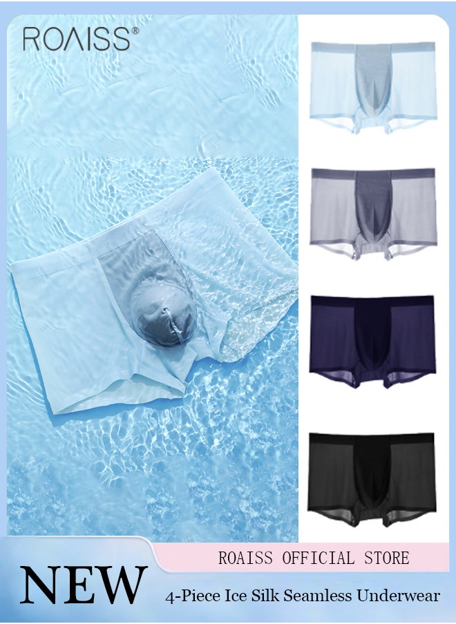 roaiss - 4-Piece Men's Ice Silk Ultra-Thin Seamless Underwear High Elastic Waist Soft And Cool Summer Silk Smooth Flat Corner Underpants - Image 1