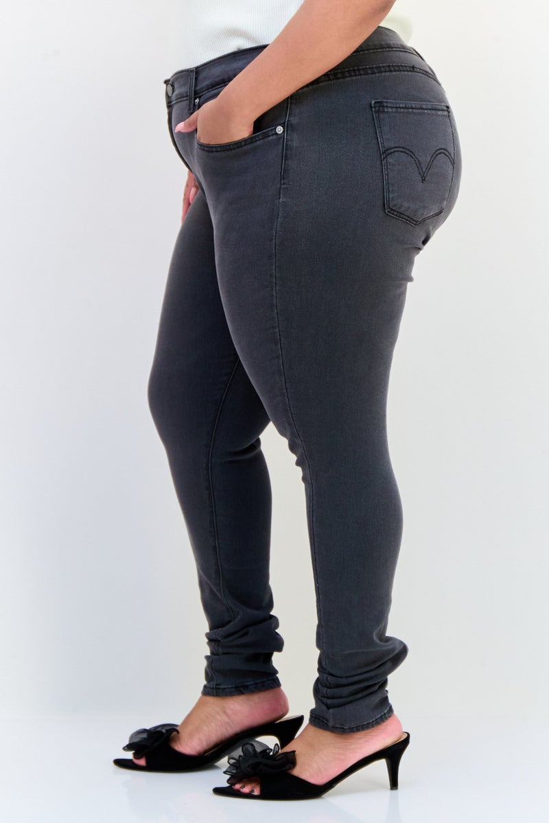 Levi's Women Curvy Solid Stretchable  Super Skinny Jeans, Grey  - Image 2