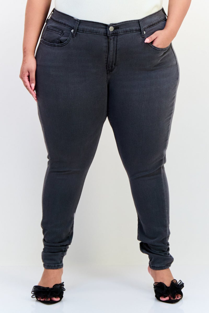 Levi's Women Curvy Solid Stretchable  Super Skinny Jeans, Grey  - Image 1