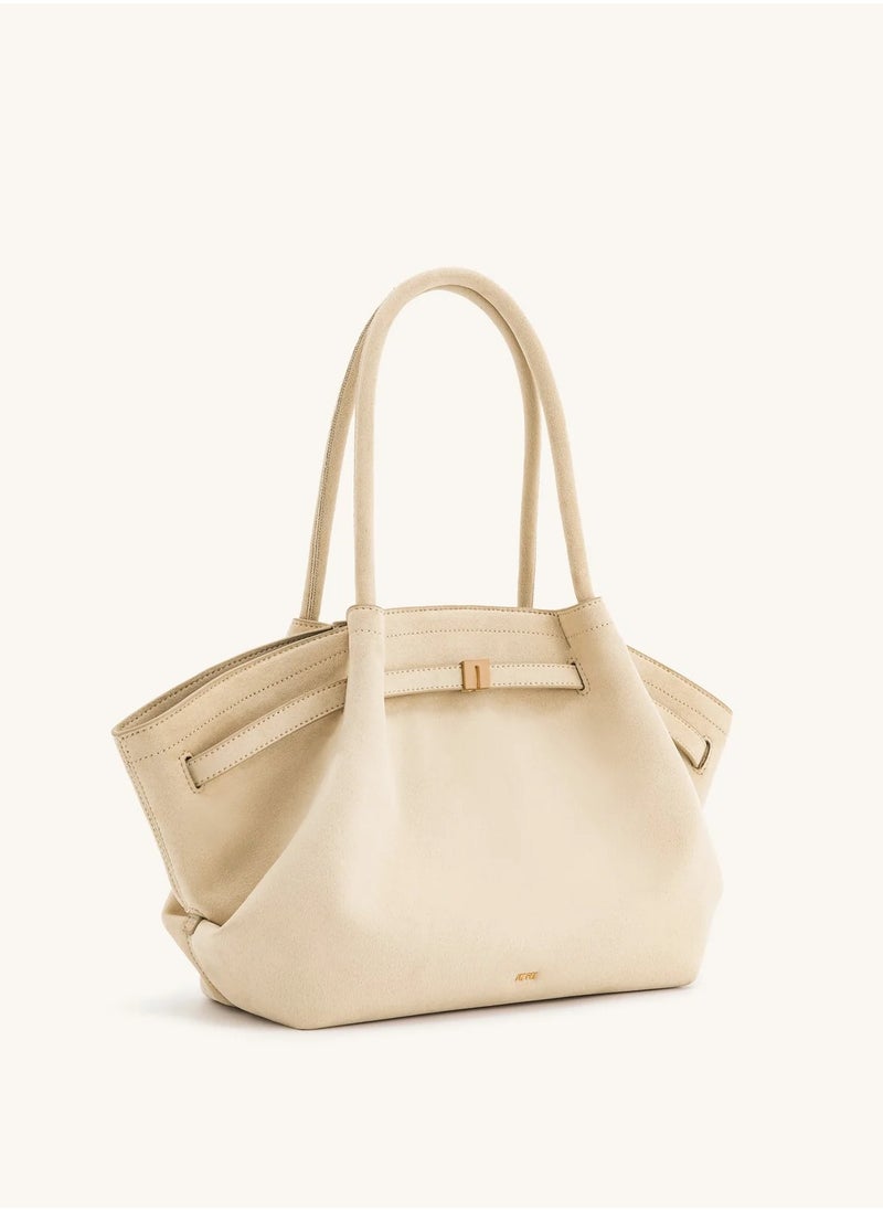 PEI Hana Small Faux Suede Tote White