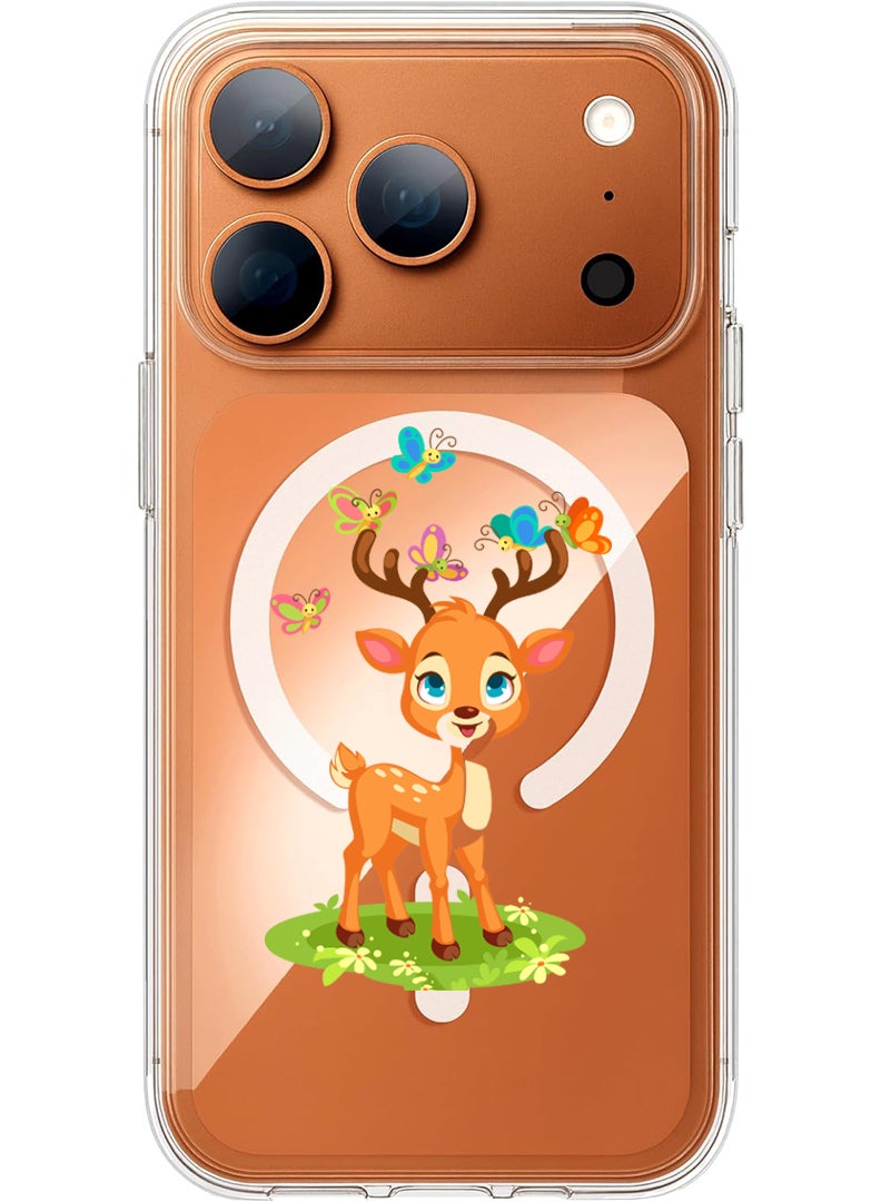 Theodor Magnetic Case for Apple iPhone 17 Pro Compatible with MagSafe Wireless Charging, Shockproof Phone Bumper Cover - Dino - White - Image 1