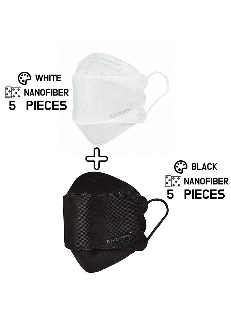 Air QUEEN Pack Of 10 Pieces Nanofiber Filter Face Mask For Adults Face Mask White And Black  - Image 1