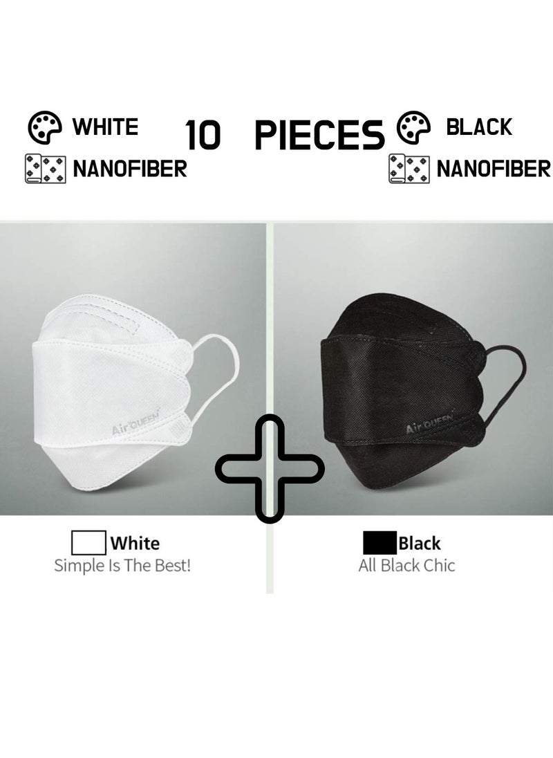 Air QUEEN Pack Of 10 Pieces Nanofiber Filter Face Mask For Adults Face Mask White And Black  - Image 2