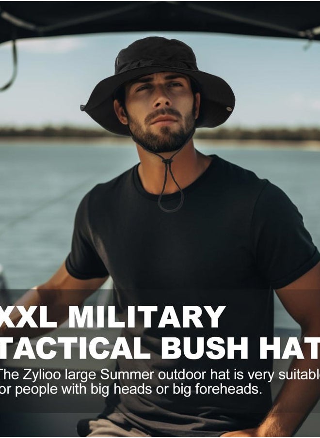 Zylioo Large Wide Brim Safari Sun Hats,Big Head Summer Fishing Hats,UV Outdoor Military Hats with Adjustable String Black  - Image 5
