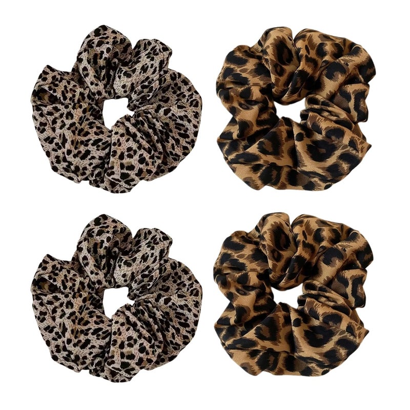 4 Pack Jumbo Scrunchies for Women Leopard Oversized Scrunchies for Thick Hair Ties Accessories