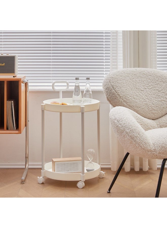 ماكدو طاولة جانبية دوارة من طبقتين مع عجلات، طاولة قهوة بسيطة من طبقتين وطاولة وجبات خفيفة للأريكة، عربة صغيرة متعددة الوظائف قابلة للتحرك لغرفة المعيشة وغرفة النوم والمساحات الصغيرة - Image 1