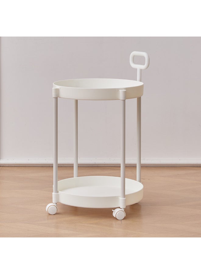ماكدو طاولة جانبية دوارة من طبقتين مع عجلات، طاولة قهوة بسيطة من طبقتين وطاولة وجبات خفيفة للأريكة، عربة صغيرة متعددة الوظائف قابلة للتحرك لغرفة المعيشة وغرفة النوم والمساحات الصغيرة - Image 5