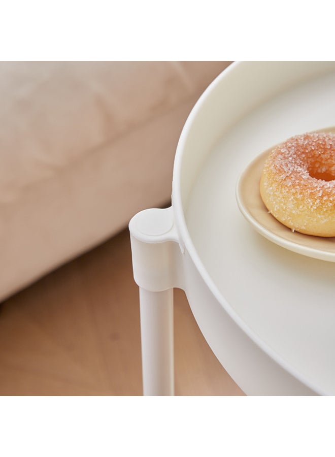 ماكدو طاولة جانبية دوارة من طبقتين مع عجلات، طاولة قهوة بسيطة من طبقتين وطاولة وجبات خفيفة للأريكة، عربة صغيرة متعددة الوظائف قابلة للتحرك لغرفة المعيشة وغرفة النوم والمساحات الصغيرة - Image 4