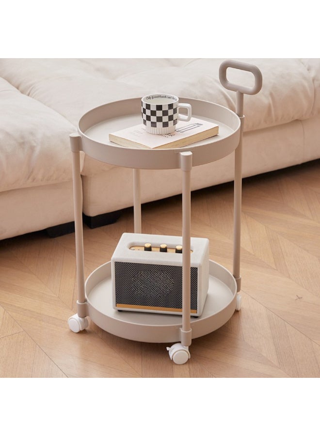 ماكدو طاولة جانبية دوارة من طبقتين مع عجلات، طاولة قهوة بسيطة من طبقتين وطاولة وجبات خفيفة للأريكة، عربة صغيرة متعددة الوظائف قابلة للتحرك لغرفة المعيشة وغرفة النوم والمساحات الصغيرة - Image 2