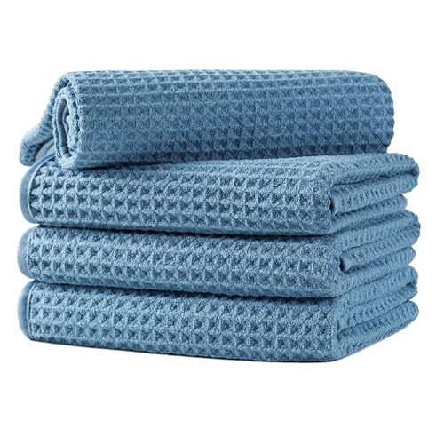 Microfiber Waffle Hand Towels, 4 Pieces, Soft, Absorbent, Fast Drying, Lint Free 430 GSM (Blue) - Image 1
