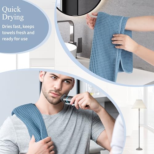 Microfiber Waffle Hand Towels, 4 Pieces, Soft, Absorbent, Fast Drying, Lint Free 430 GSM (Blue) - Image 5