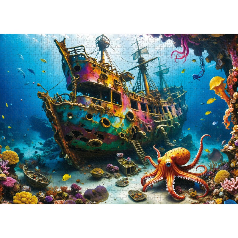 lamplig Puzzles for Adults 1000 Pieces Octopus Pirate Ship Ocean Sea 1000 Piece Puzzle for Adults with Letters on Back Jigsaw Puzzles 1000 Pieces for Fun Game Nights 276X205 11 Poster - Image 3