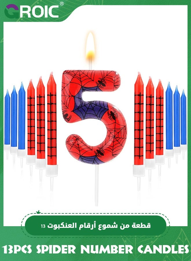 GROIC 13pcs Spider Web Birthday Candles, Number Birthday Candles for Kids ​Birthday Party Spider Theme Decorations, Cake Candles Cake Topper Candle, Candle Number for Birthday Party Supplies (5) - Image 1