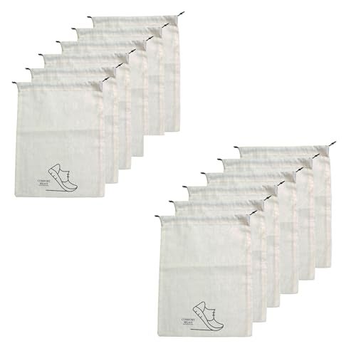 COMFORT WEAVE 100% Pure Cotton Shoe Covers | Bags with Drawstring Closure | Travel-Friendly Shoe Organizer | Reusable and Washable | Multipurpose for Home & Office (Pack of 12) - Image 2