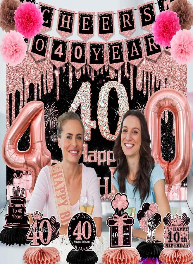 Juesly زينة عيد الميلاد الأربعين للنساء، ٢٤ قطعة زينة لعيد الميلاد الأربعين، لافتة "عيد ميلاد سعيد الأربعين"، بطاقة تهنئة بالذكرى السنوية، ٦ قطع زينة على شكل خلية نحل، بالونات، لافتة "نهنئكم بأربعين عامًا"، ٧ قطع زينة حلزونية معلقة، ٦ كرات ورقية، وشاح - Image 5