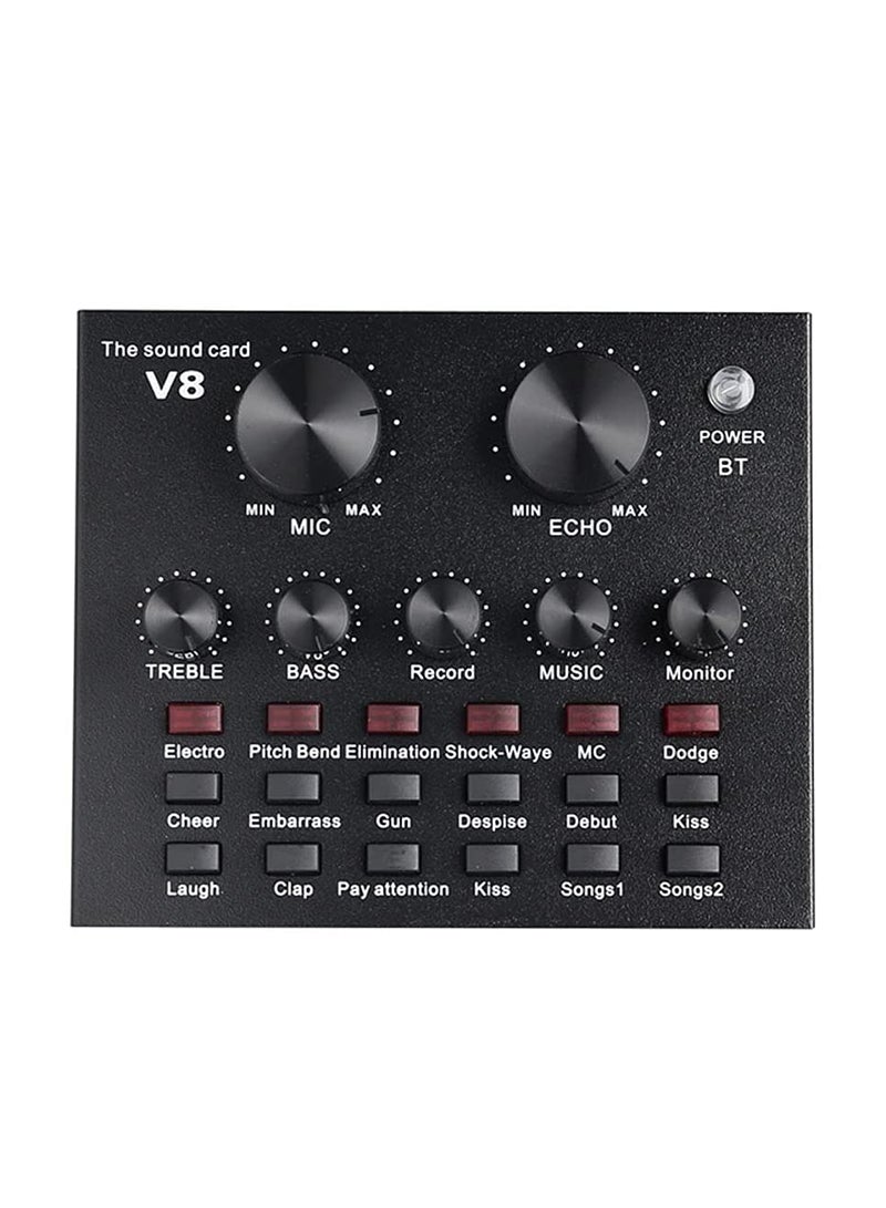 V8 Sound Card With Bluetooth Mixer Board Voice Changer Live Sound Card  - Image 1