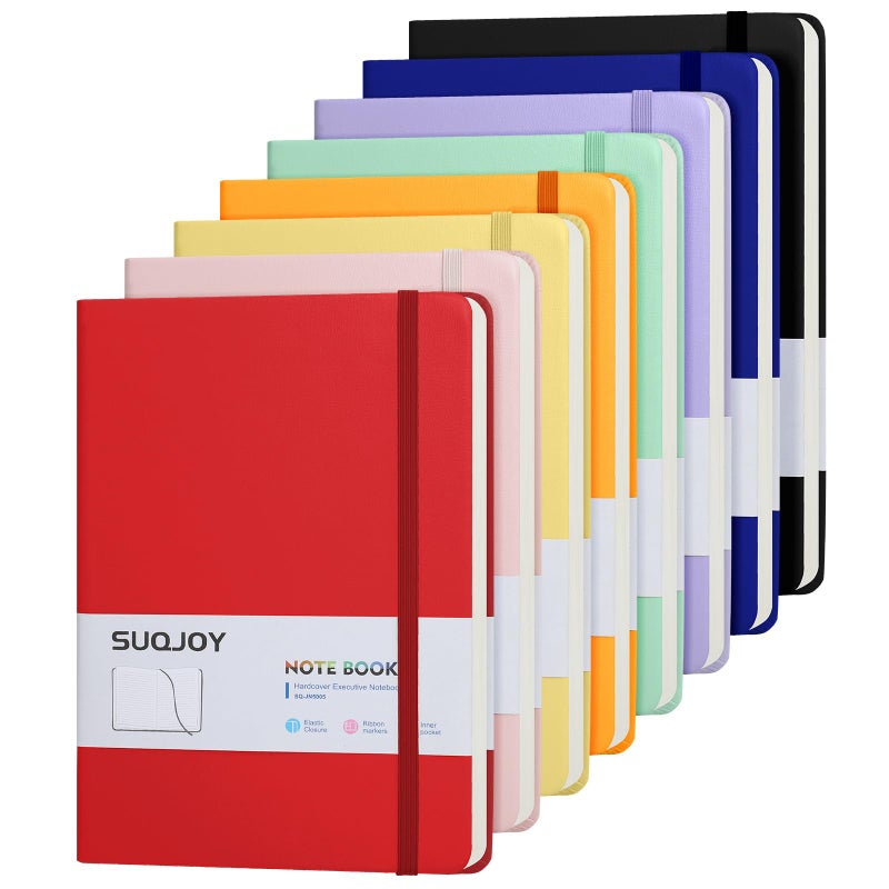SUQJOY Lined Journal Notebooks for Writing, 100 GSM Thick Paper, 8 Pack Hardcover Notebooks, A5 College Ruled Notebook, Journaling Notebook for School/Travel/Office (8 Assorted Colors) - Image 1