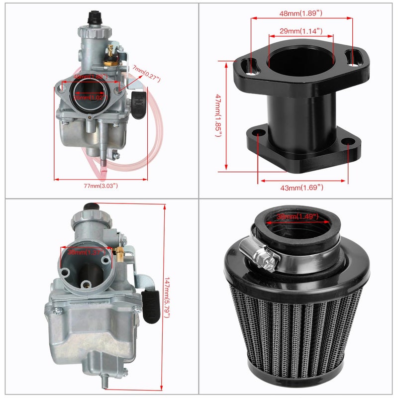 FVRITO Racing VM22 Carburetor for Predator 212cc 196cc 224cc Coleman CT200U BT200X GX160 GX200 6.5hp OHV Clone Engine KT196 Baja MB200 Mini Bike Go Kart with 38mm Air Filter Performance Parts Black - Image 5