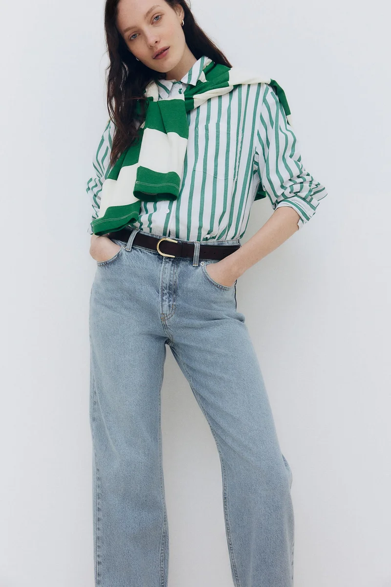 اتش اند ام جينز مستقيم الساق بحافة مطوية