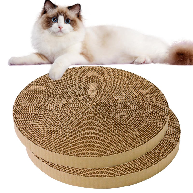INNOIO Round Cat Scratcher Refill, 10" Diameter Cat Scratching Board for Indoor Cats, Cardboard Cat Scratcher Padsï¼ŒDouble-Sided (2 PCS) - Image 1