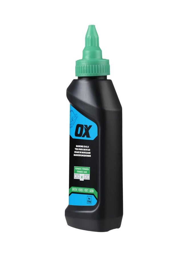OX Pro Series Green Chalk Line Powder 8oz Marking Chalk Refill - Permanence 2 Line Marking Powder Refill with High Flow Nozzle and Leak-Proof Cap Weather Resistant Construction- OX-P630804 - Image 1