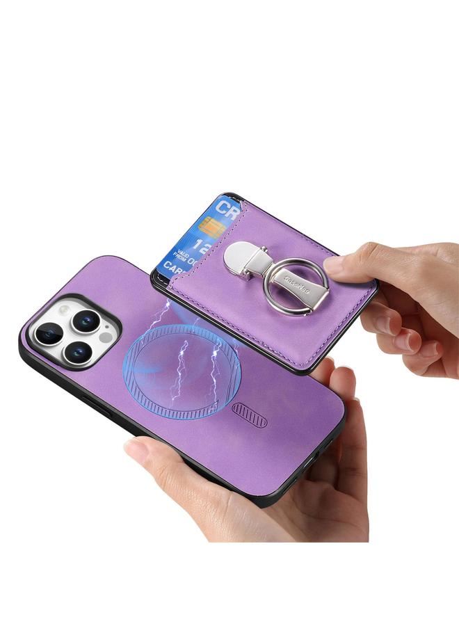 S-TOP Case For iPhone 14 Plus Retro Folding Ring Holder Card Bag MagSafe Phone Case - Image 4