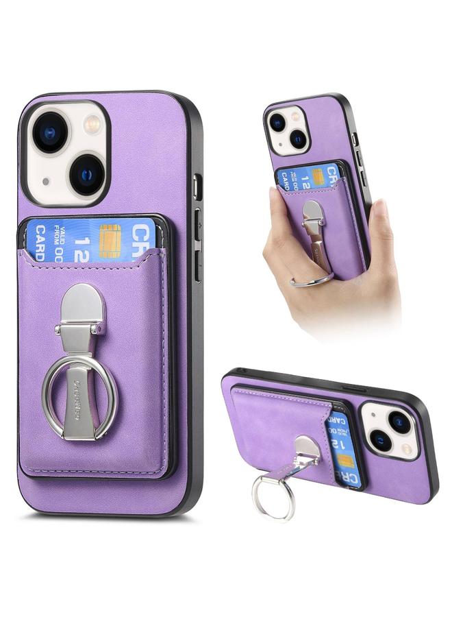 S-TOP Case For iPhone 14 Plus Retro Folding Ring Holder Card Bag MagSafe Phone Case - Image 1