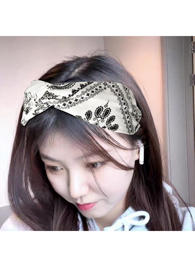 Xiyantiji - White Bandana Knot Headbands For Women Paisley Hair Bandana Boho Twist Headband For Women Girls Non Slip Vintage Cross Knotted Hair Band Headwrap Wide Head Bands For Women'S Hair - Image 1