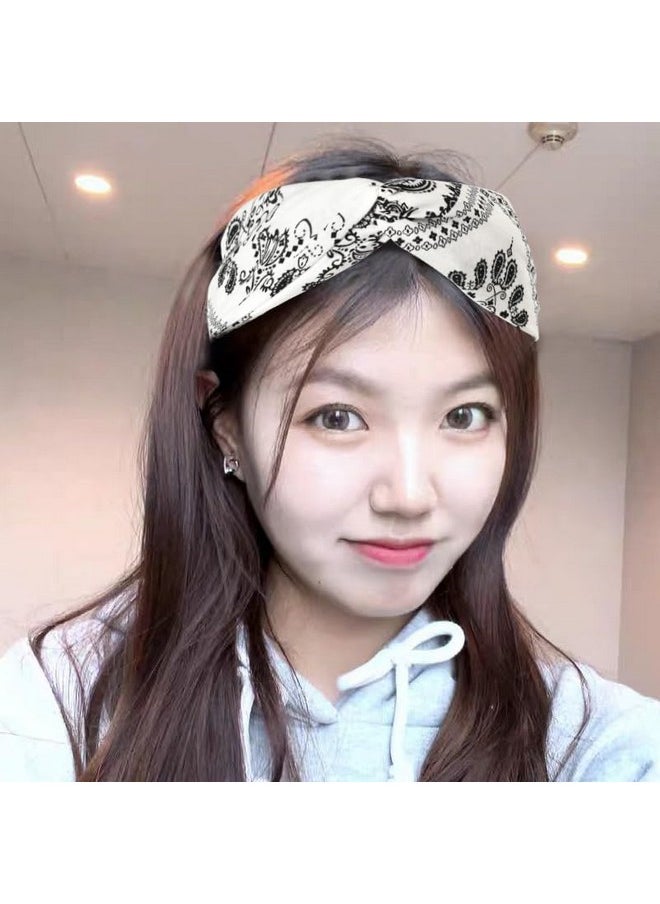 Xiyantiji - White Bandana Knot Headbands For Women Paisley Hair Bandana Boho Twist Headband For Women Girls Non Slip Vintage Cross Knotted Hair Band Headwrap Wide Head Bands For Women'S Hair - Image 1