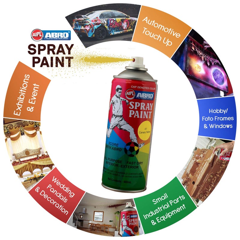 Abro SP-41 Multipurpose Colour Spray Paint Can (400ml, Canary Yellow) DIY Quick Drying for Metal, Wood, Walls, Automotive Cars and Bikes - Image 2