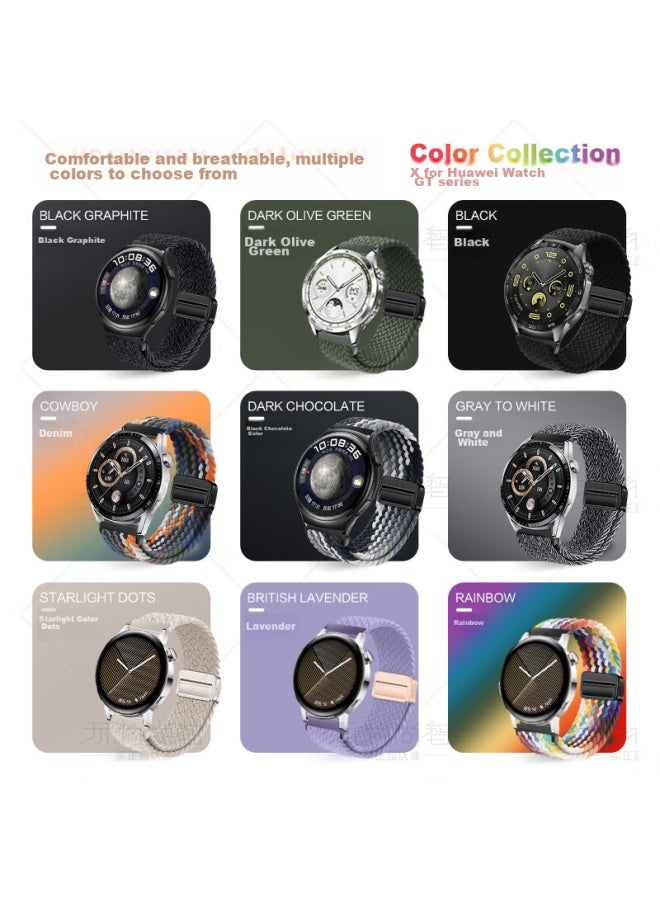Watchbond Compatible With Huawei Watch Gt5/gt4 Strap, Gt3 Magnetic Buckle, Watch4 Universal 4pro Braided Watch3 Sports Gt5pro Smart Nylon Men's 46mm Watchband - Image 1