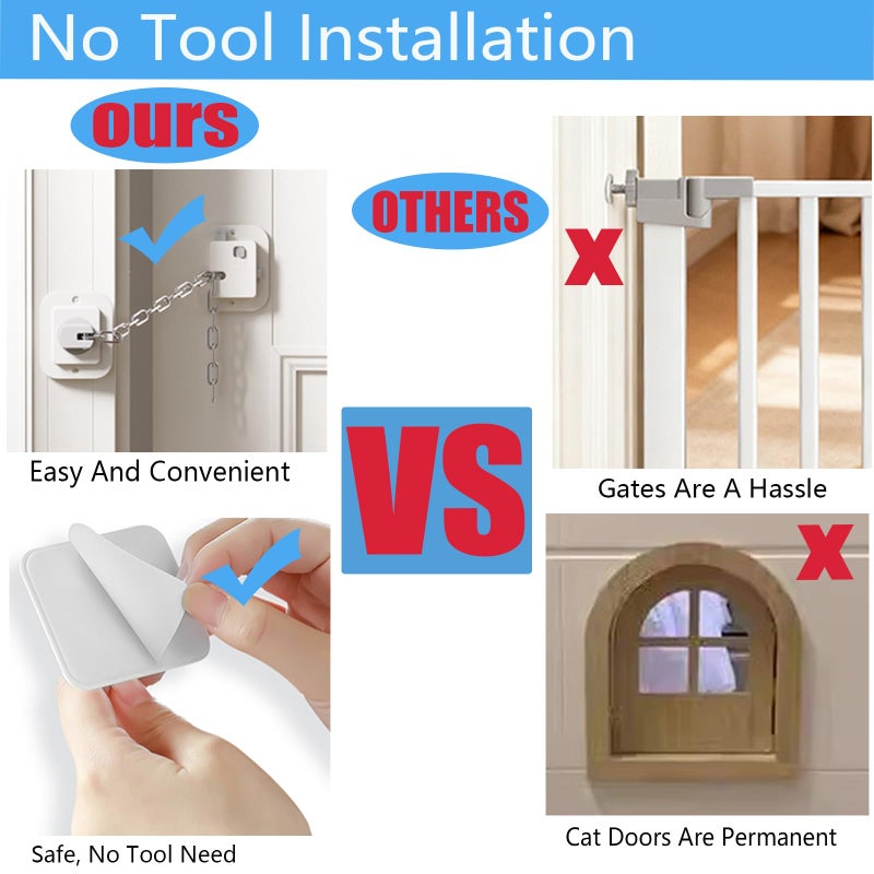 YEYA Cat Door Latch & Stopper-Adjustable Strap, 2-Pack Door Holder & Prop to Keep Door Open for Cats, No Tools Required - Image 3