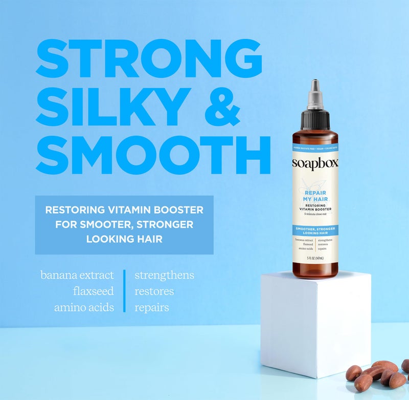 Soapbox Repairing Hair Treatment with Vitamin E, B5, Banana Extract, Flaxseed & Amino Acids - 5oz, Vegan, Paraben & Cruelty-Free Hair Booster - Image 3