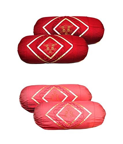 Rj Products RJ@Home Embroidered Bolsters Cover(Pack of 4, Red & Maroon)