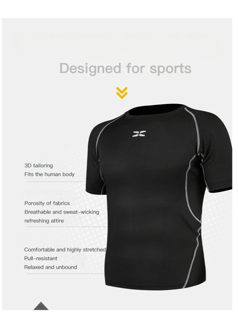 general Black Tight Three-Piece Gym Clothes Men's Spring Summer Gym Gear Running Basketball Training Exercise Set  - Image 3