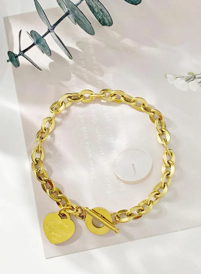 Take Two Gold Heart Charm Chain Bracelet