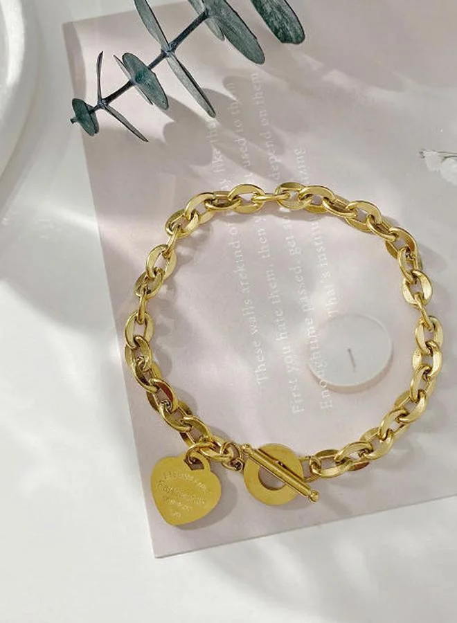 Take Two Gold Heart Charm Chain Bracelet