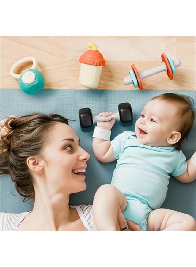 Baby First Gym Rattle Set, Infant Dumbbell Weights Teething Rattles 3-6-12 Month, Newborn Workout Sensory Stroller Toy, Babies Birthday Shower Gift 5 7 8 9 10 Month Toddler Boy Girl-4PCS - Image 3