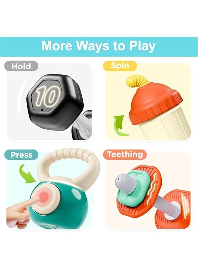 Baby First Gym Rattle Set, Infant Dumbbell Weights Teething Rattles 3-6-12 Month, Newborn Workout Sensory Stroller Toy, Babies Birthday Shower Gift 5 7 8 9 10 Month Toddler Boy Girl-4PCS - Image 5