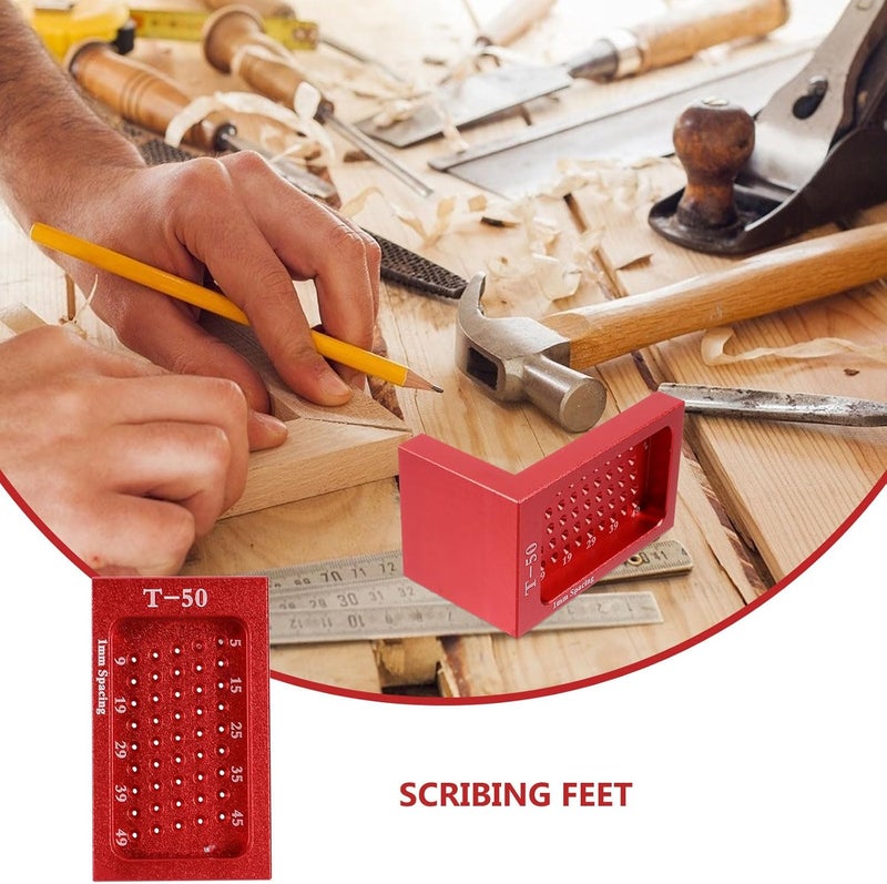 T Type Woodworking Scriber Aluminum Alloy Ruler Red Handheld Marking Gauge Precision Layout Tool for Carpentry and Woodworking Measurement - Image 5