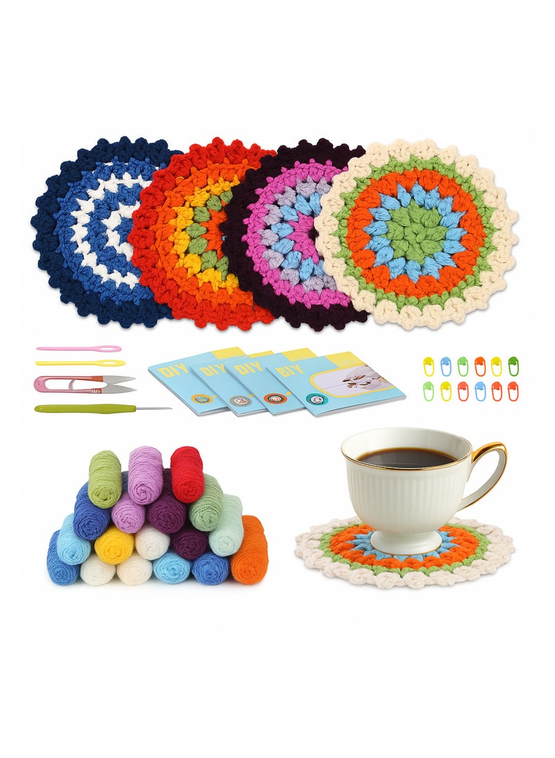 4-Piece Ethnic Crochet Coaster Kit for Beginners - Includes Hook Set  Easy Patterns | Perfect for Adults  Kids Learning to Crochet - Image 1