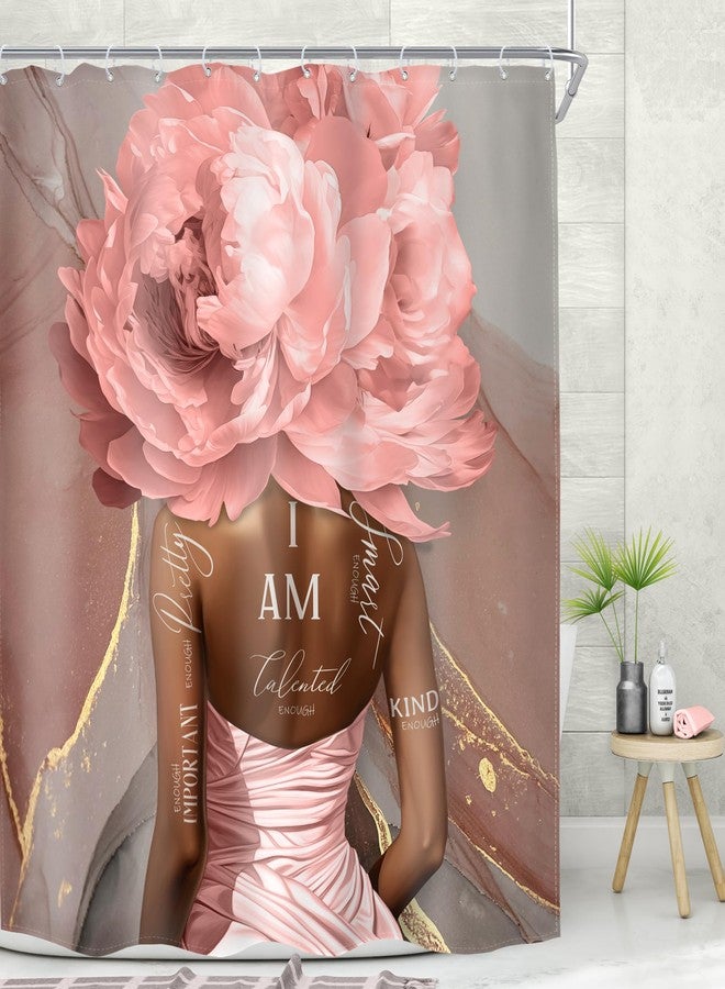 MESHELLY Pink Black Girl Shower Curtain 60Wx72H Abstract Marble African American Floral Flower for Bathroom Positive Quotes Bath Curtain Black Women Bathroom Decor Fabric with 12 Hooks - Image 3