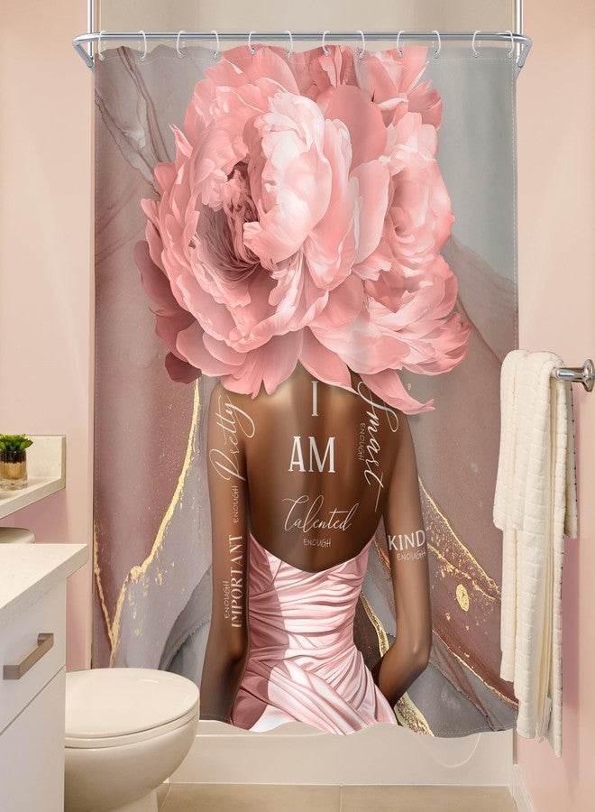 MESHELLY Pink Black Girl Shower Curtain 60Wx72H Abstract Marble African American Floral Flower for Bathroom Positive Quotes Bath Curtain Black Women Bathroom Decor Fabric with 12 Hooks - Image 4