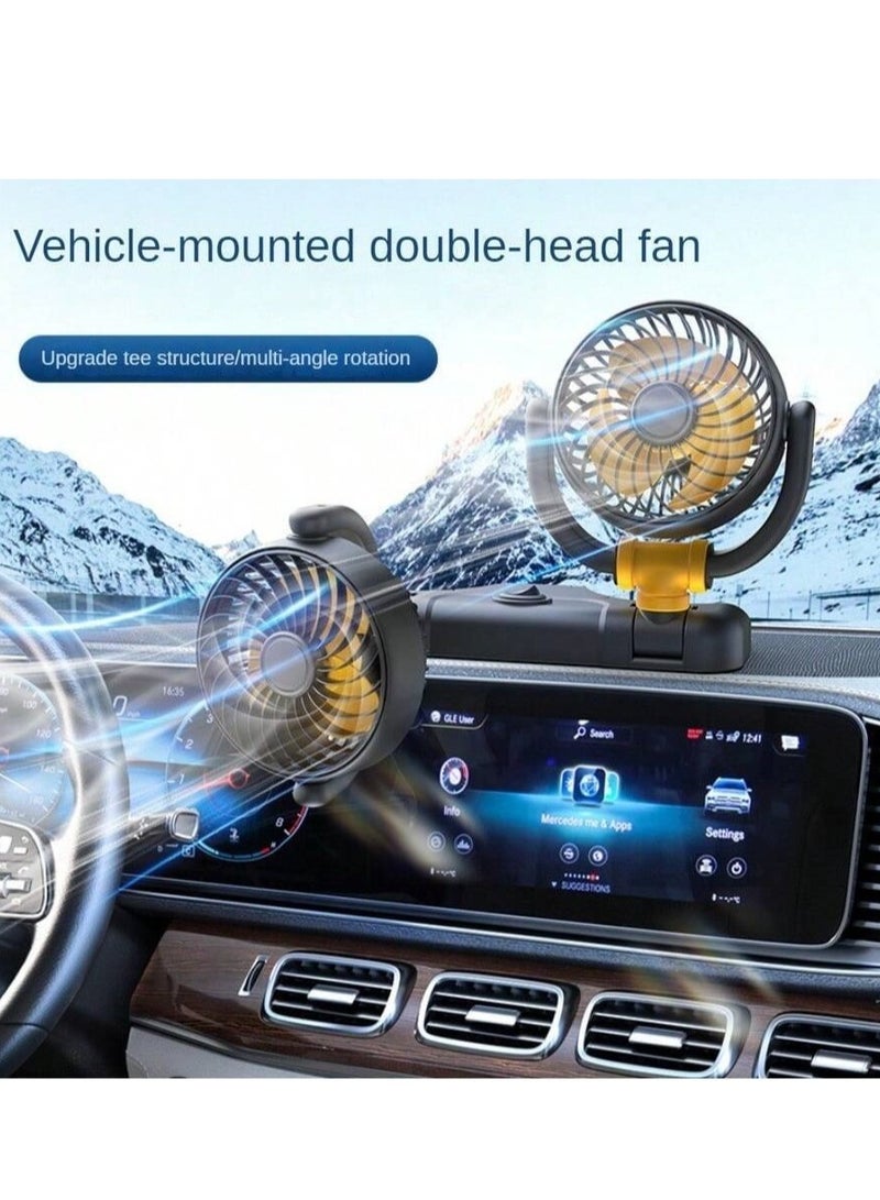 Sharpdo Car Fan -  360° Adjustable 12V Dual Head 2 Speed Electric Small Car Fan Cooling for Car Vehicle, Van, Truck, SUV, RV - Image 1