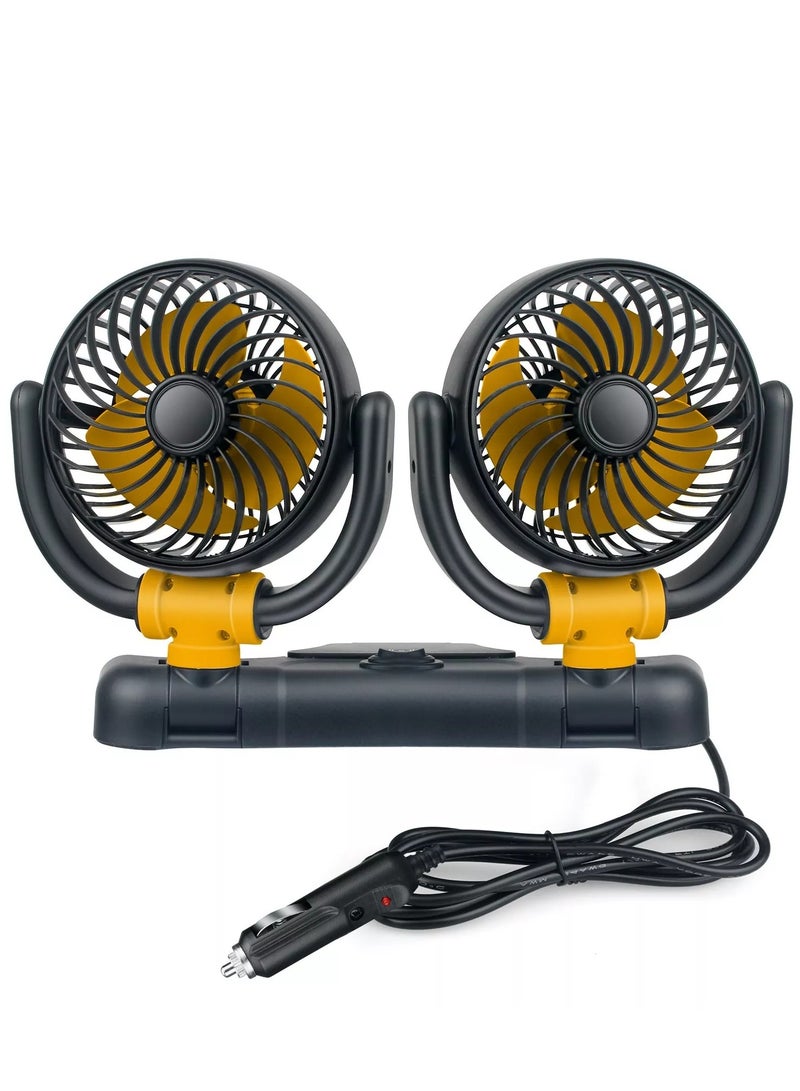 Sharpdo Car Fan -  360° Adjustable 12V Dual Head 2 Speed Electric Small Car Fan Cooling for Car Vehicle, Van, Truck, SUV, RV - Image 2