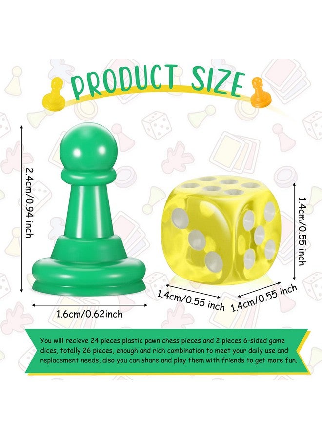 Zhanmai Zhanmai 40 Pcs Board Game Pieces Game Pawns Multicolored Plastic Chess Pawn Pieces for Board Play and 4 Pcs 6 Sided Round Corner Solid Color Dice for Chess Play Components Tabletop Markers - Image 2