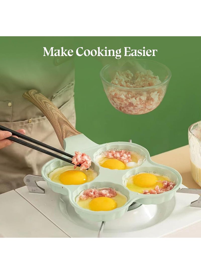 Hihonor 4 Cup Nonstick Omelette Skillet,Healthy Breakfast Pancake Pan,Aluminum 4 Cup Egg Frying Pan Non Stick Egg Cooker Pan Pancake Pan Easy Clean Wooden Handle For Gas Stove (Smiley Version, Black)  - Image 3