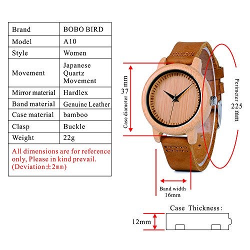 BOBO BIRD Women's Bamboo Wooden Watch with Brown Cowhide Leather Strap Analog Quartz Casual Watches - Image 4