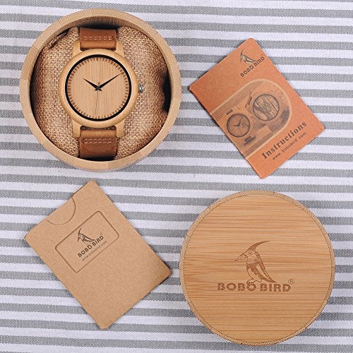 BOBO BIRD Women's Bamboo Wooden Watch with Brown Cowhide Leather Strap Analog Quartz Casual Watches - Image 2